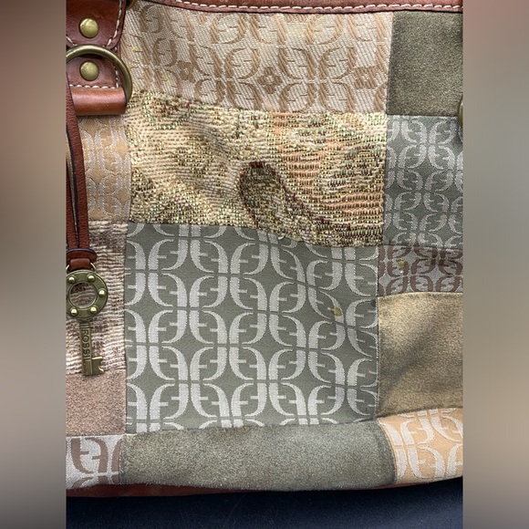 Fossil Vintage Signature Monogram Canvas/Leather Hobo Shoulder Bag - Picture 3 of 16